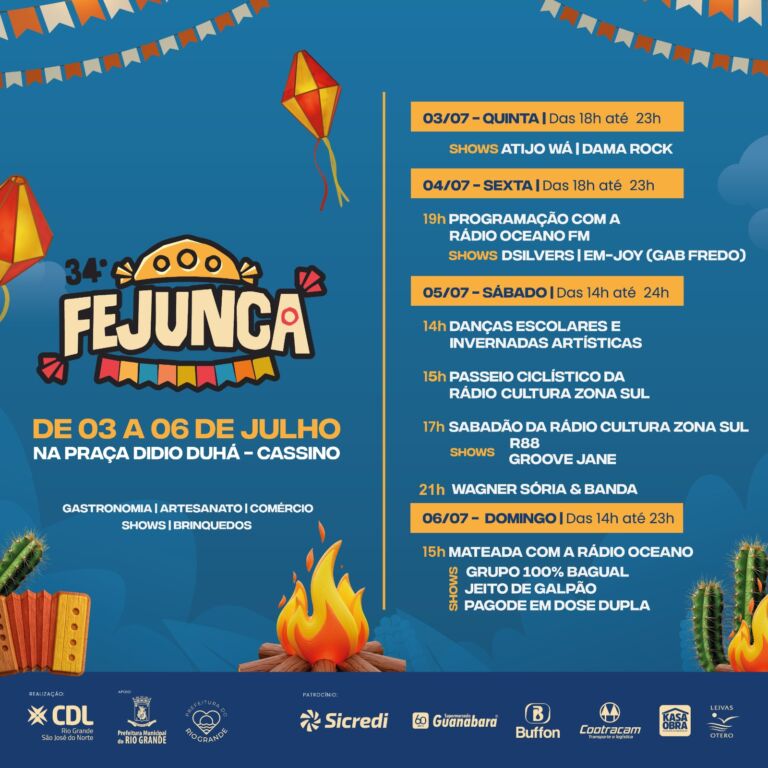 34ª Fejunca promete agitar o Cassino com música, cultura e diversão de 3 a 6 de julho