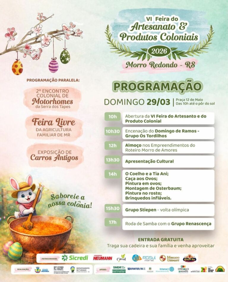 VI Feira do Artesanato e Produtos Coloniais convida público a viver um domingo “com calma” em Morro Redondo