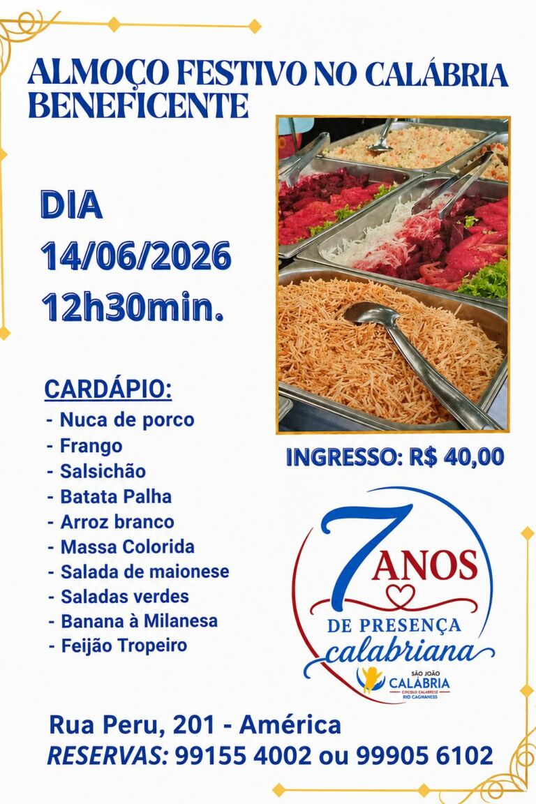 Centro Social São João Calábria celebra sete anos com almoço beneficente neste domingo